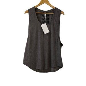 Fabletics Janis Tank II Gray Slub Knit "Never" Muscle Tank NEW WITH TAGS Large
